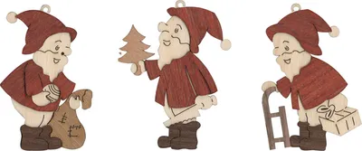 6er Set Weihnachtsbaumanhänger Weihnachtsmann aus Holz
