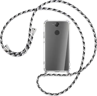 Produktbild von Handykette Backcover-Schutzhülle mit Band (Metall silberfarben) für Sony Xperia XA2 - schwarz/grau/weiß
