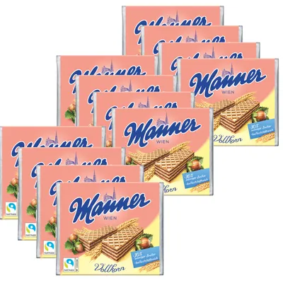 Image de Manner Gaufres croustillantes au blé complet avec crème de noix au cou 75g Paquet de 12