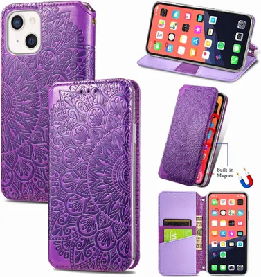 Produktbild von König Design Hülle kompatibel mit Apple iPhone 13 Kunstleder Handyhülle - Handy Case Violett