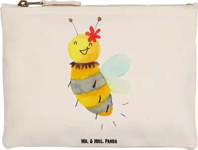 Produktbild von Mr. & Mrs. Panda Federtasche Biene Blume Grösse XL Große - Weiß - Geschenk, Waschtasche, Kulturbeutel, Pouch, Schminktasche, Kulturtasche, Schlampermäppchen