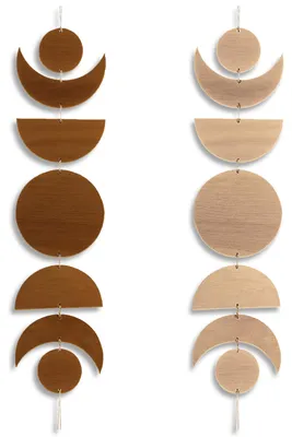 2er-Set Hängedekoration Sonne Mond, 70 cm, Holz, Boho-Stil