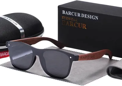 Produktbild von Sonnenbrillen, UV400-Schutz, leichter Rahmen aus natürlichem Holz, Schwarze Reißverschlussbox, BARCUR