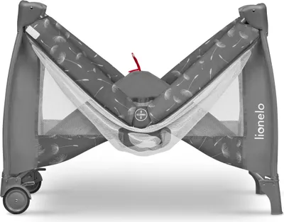 A baby crib/playpen with a hammock attachment, shown from a slightly elevated side angle.