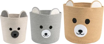 Produktbild von Kinderzimmer Aufbewahrungskorb TANKA 3er Set aus Polyester für Spielzeug und Wäsche – Körbe mit Tiermotiven und Griffen – Spielzeugaufbewahrung, Dekokörbe, Organizer