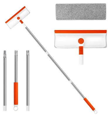 Produktbild von 2-In-1 Fensterwischer Set, Fensterputzer mit Biegbarem und Verlängerungsstange, Fensterreiniger mit Silikonabzieher und Mikrofaserschrubber, Glaswischer für Duschen und Glastüren