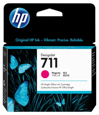 Produktbild von HP 711 Magenta 29 ml Original Druckerpatrone (CZ131A) mit originaler HP Tinte, für DesignJet T120, T125, T130, T520, T525, T530 Großformatdrucker sowie den HP 711 DesignJet Druckkopf