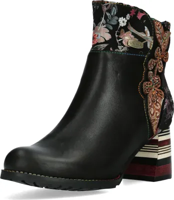Produktbild von Laura Vita Damen Stiefelette Leder Blumenmuster und Blütenapplikation Idcorao 03, Größe:39 EU, Farbe:Grau