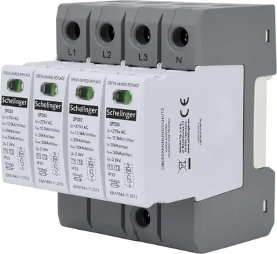 Obrázok produktu pre Prepäťový odvodník 4P 12,5 kA (10/350) trieda T1+T2 (B+C) SPÍNAČ