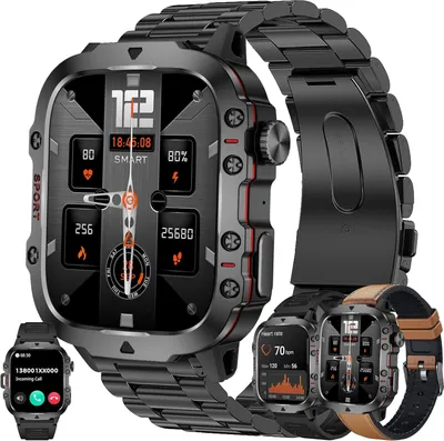 Produktbild von Smartwatch Herren mit Telefonfunktion, 5ATM Wasserdicht 1,96" HD mit Bluetooth Anrufe mit Herzfrequenzmonitor Schlafmonitor fur Android IOS