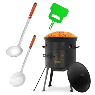Produktbild von Ø36cm Uchag 2mm Stahl Utschak Utschag Feldküche 12L Kazan Kasan Feuerstelle Campingofen Außenküche Eintopfofen mit Schaumkelle Suppenkelle Grillfächer