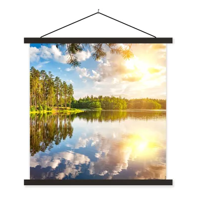 Produktbild von MuchoWow® Textilposter Bäume - Wasser - Sonne 90x90 cm mit schwarzem Rahmen - Magnetisches