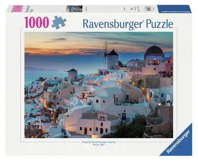 Image de Puzzle Ravensburger Soirée à Santorin, 1000 pièces.