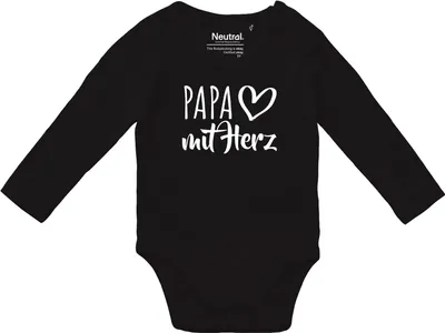 Produktbild von Huuraa Baby Body Papa mit Herz 68 Black Baumwolle Fairtrade Langarmbody Geschenkidee