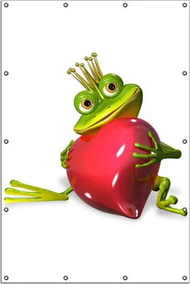 Produktbild von Wallario Outdoor-Poster für Garten oder Balkon, Motiv Verliebter Froschkönig mit großem Herz, in ca. 120 x 180 cm