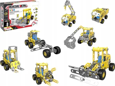 Immagine prodotto di Set di costruzione in metallo: 7 veicoli da cantiere, set da 180 pezzi