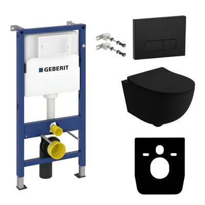 Produktbild von GEBERIT Geberit Duofix Basic Vorwandelement + Wand-WC Tiefspül Brava Becken Schwarz Spülrandlos + Bedienplatte Delta 25 für Doppelspülung