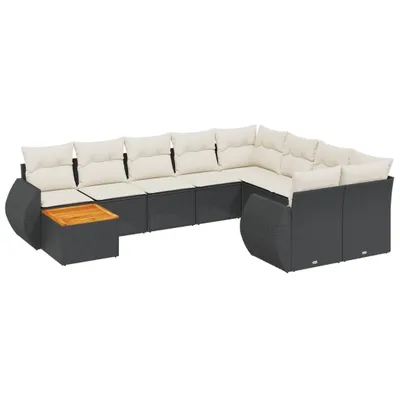 Produktbild von vidaXL 10-tlg. Garten-Sofagarnitur mit Kissen Schwarz Poly Rattan