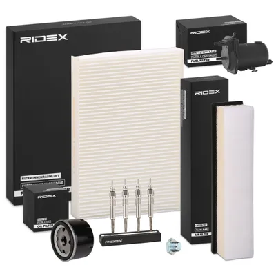 Produktbild von RIDEX Inspektionspaket Filterset für RENAULT CLIO II (BB0/1/2, CB0/1/2) KANGOO (KC0/1) KANGOO Express (FC0/1) CLIO II Kasten (SB0/1/2) für NISSAN