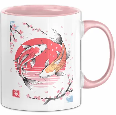 Produktbild von Kirschblüte Koi Karpfen Japanische Tasse Becher Geschenk Lustige Geschenkidee Spruch (Rosa)