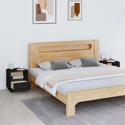 Produktbild von vidaXL Nachttische 2 Stk. Schwarz 40x34x45 cm Massivholz Kiefer