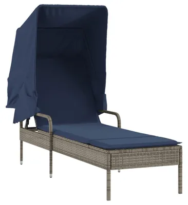 Produktbild von vidaXL Sonnenliege mit Sonnendach Grau Poly-Rattan