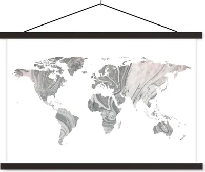 Produktbild von MuchoWow® Textilposter Weltkarte - Farbe - Grau 120x80 cm mit schwarzem Rahmen - Wanddeko