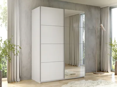 Obrázok produktu pre Zrkadlová šatníková skriňa 150 cm MILVEA - biela