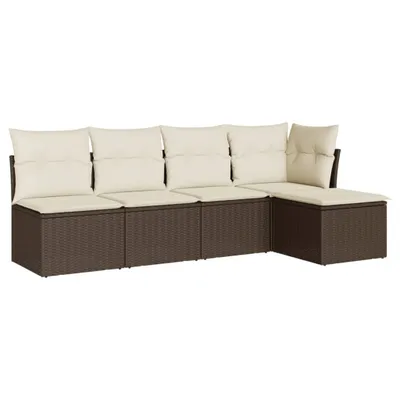Immagine prodotto di vidaXL Set di divani da giardino 5 pezzi con cuscini in polirattan marrone