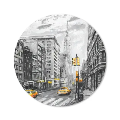 Produktbild von MuchoWow® Mauspad Mousepad Malerei - Stadt - Auto - Gelb 20x20 cm - Mousepads - Maus Mat - Pad - Mausunterlage - Schreibtischmatte