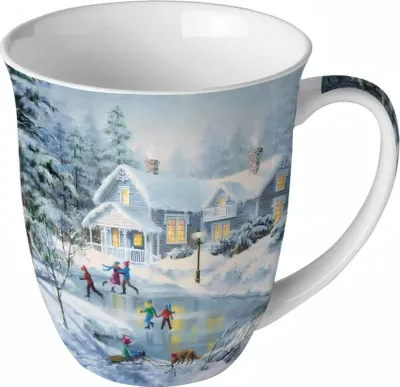 Produktbild von Porzellantasse 0,4 l „Evening Skating“ – Winter Motiv, Fine Bone China, mikrowellengeeignet