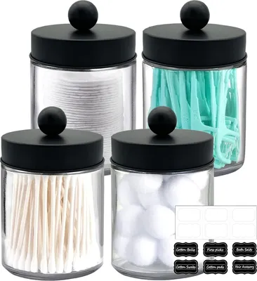 Produktbild von Glas Wattestäbchen Behälter – Organizer Set für Wattestäbchen, Wattepads, Zahnseidepicks