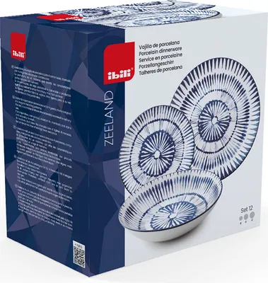 Immagine prodotto di Servizio da tavola Ibili Zeeland, porcellana, 12 pezzi, bianco/blu