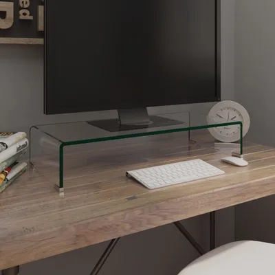 Image de The Living Store Table TV/rehausseur d'écran verre transparent 70x30x13 cm
