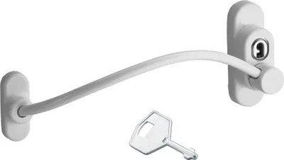 Image de Entrebailleur à clé pour fenêtre, câble acier, 180mm, laqué blanc, 1 clé - THIRARD