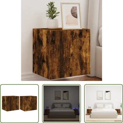 Produktbild von The Living Store TV-Wandschränke mit LED-Leuchten 2 Stk. Räuchereiche