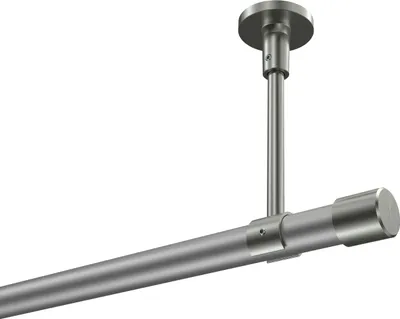 Produktbild von Interdeco Gardinenstange / Vorhangstange Silbergrau / Edelstahl-Optik, Typ Sonette Santo (Kappe) ohne Ringe, Deckenmontage, 20 mm Ø 1-läufig, 520 cm