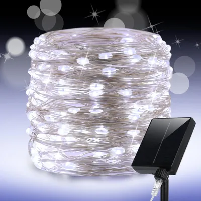 Solar-Lichterkette 60 m, 600 LEDs, kaltweiß, wasserdicht, für Außen