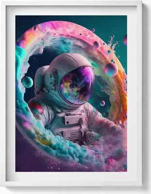 Produktbild von Kosmonautenfarbene Wolken– Wandbild mit Rahmen – Gerahmtes Bild  – Wanddekoration – 60x80 cm –  Weiß Rahmen