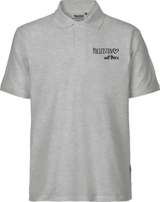 Produktbild von Huuraa Herren Polo Shirt Polizistin mit Herz M Sport Grey Bio Baumwolle Fairtrade Poloshirt Geschenkidee