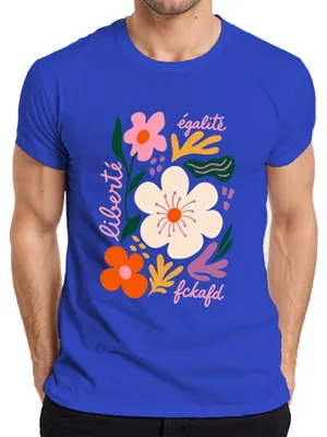 Immagine prodotto di Maglietta da uomo, blu, taglia L, con scritta "Liberté Égalité Fckafd Blumen Freiheit" e motivo floreale, in stile sarcastico