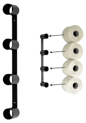 Image de DanDiBo Distributeur de papier toilette Noir Mur Métal 4 supports Invisible Distributeur de papier toilette Distributeur de rouleaux de papier toilette Distributeur de rouleaux de papier toilette de rechange