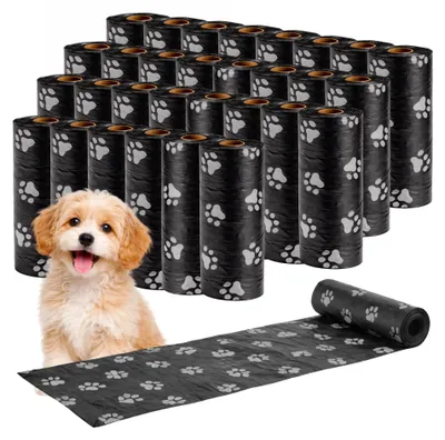 Produktbild von Ale-commerce Hundekotbeutel 30 Rollen Schwarz 450 Beutel Reißfest Antigeruch Hundebeutel mit Pfotenmuster Passend Für Kotbeutelspender Kotbeutel
