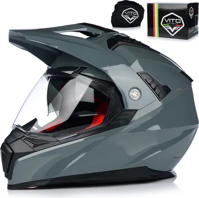 Produktbild von Motocross Helm mit Sonnenblende | VITO MOLINO | Herren und Damen | ATV QUAD ENDURO HELM | ECE 22.06 | Motorradhelm mit Doppelvisier | L (59-60cm)
