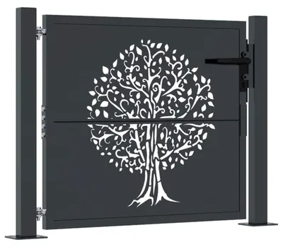 Produktbild von vidaXL Gartentor Anthrazit 100x75 cm Stahl Baum-Design