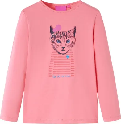 Produktbild von Rosa Kinder Langarmshirt mit Katzenmotiv, Rundhalsausschnitt, Größe 104