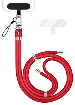 Obrázek produktu pro HoldMe Edition - Šňůrka s karabinou Silver & 2 podložky - univerzální nylonová šňůrka na mobilní telefon - červená