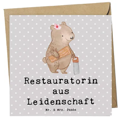 Produktbild von Mr. & Mrs. Panda Klappkarte Restauratorin Leidenschaft - Grau Pastell - Geschenk, Glückwunschkarte, faltkarte, Grußkarte, doppelkarte, anlasskarte