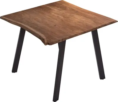 Produktbild von Esszimmertisch 90x90 cm Laxmi, echte Baumkante, nussbaumfarben, massiver Esstisch aus Akazienholz, Baumkantentisch mit Vier Metallbeinen Schwarz