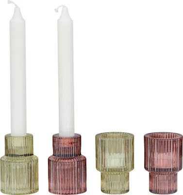 Produktbild von 4er Set Kerzenständer Glas Rot Grün Stabkerzen Teelichthalter Kerzenhalter Deko